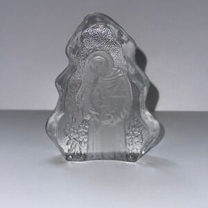St. Joseph and Baby‎ Jesus 4" Clear Glass Frosted Embossed Religious Paperweight